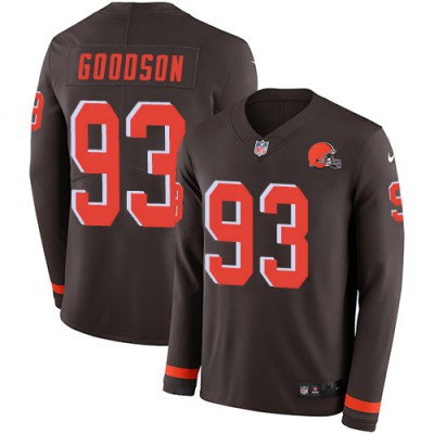 Nike Cleveland Browns #93 B.J. Goodson Brown Team Color Men's Stitched NFL Limited Therma Long Sleeve Jersey Men's